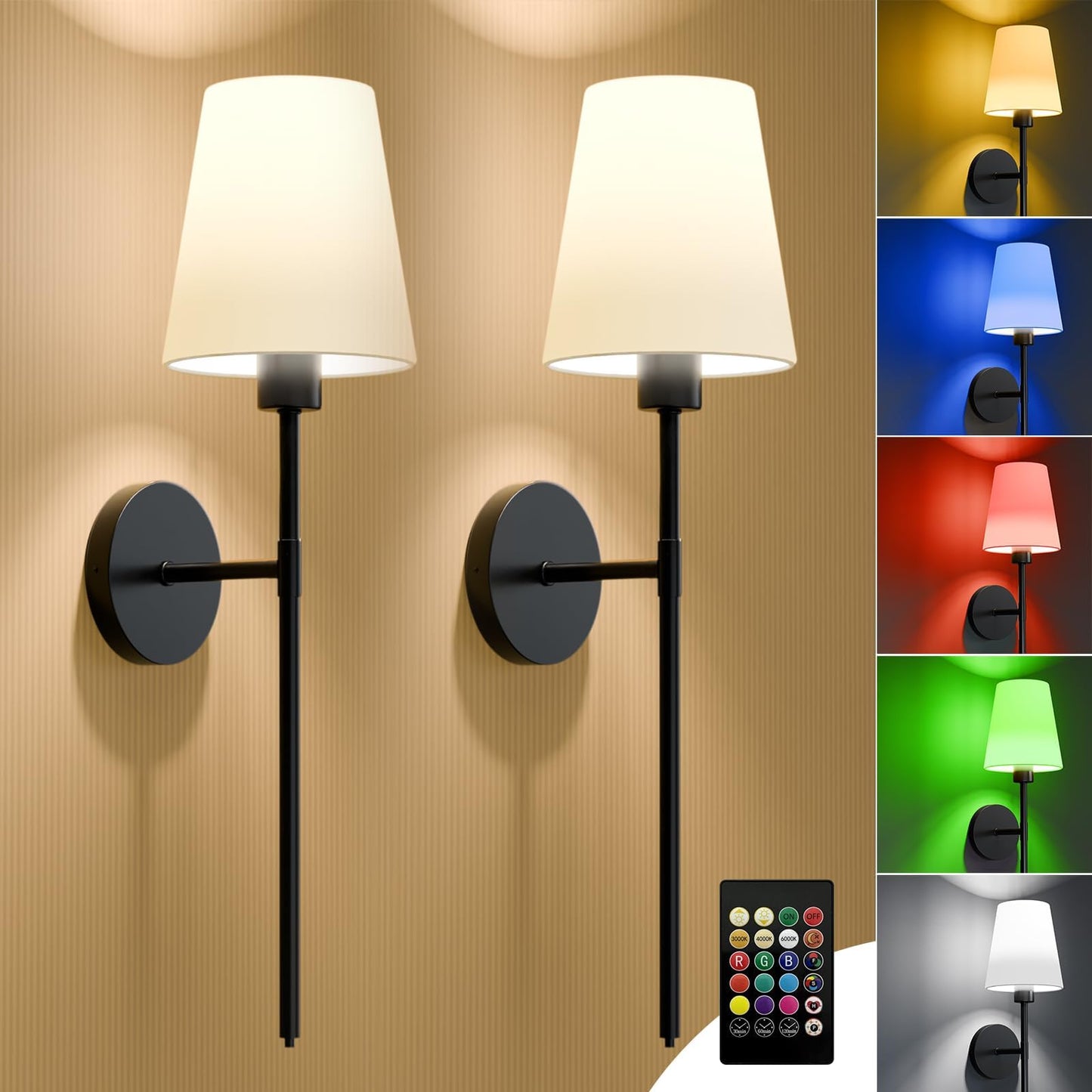 WIRELESS WALL SCONCES (SET OF 2 + 2 BULBS FREE)